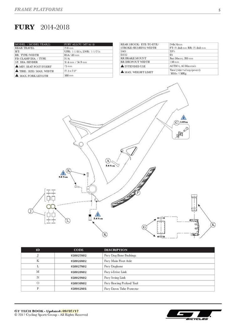 GT Fury 2014 - 2018 Frame Parts – Cycling Tom Bike Shop